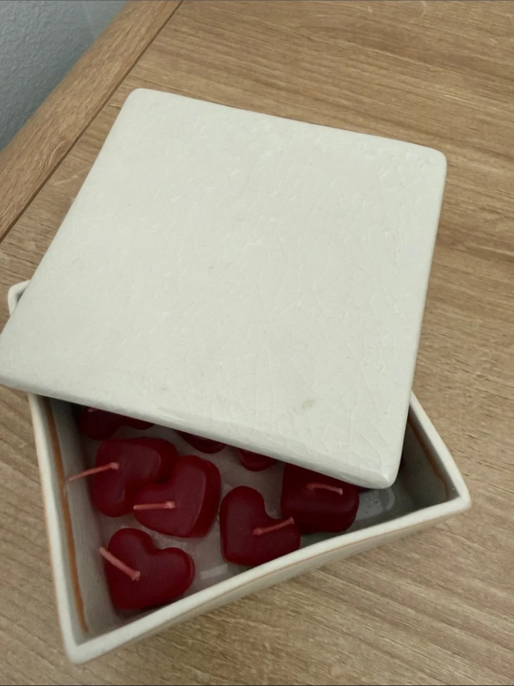 Artisan Ceramic Container with Mini Heart Candles